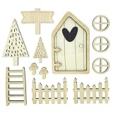 Oblique Unique Holz Wichteltür Set mit Zubehör Wichtel DIY Deko Dekoration aus Echtholz für Weihnachten Adventszeit zum Basteln