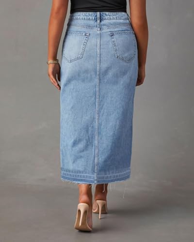 AiMgFUN Jean Skirt for Women Denim Skirt with Pockets Mid Waist Long Split Skirts3