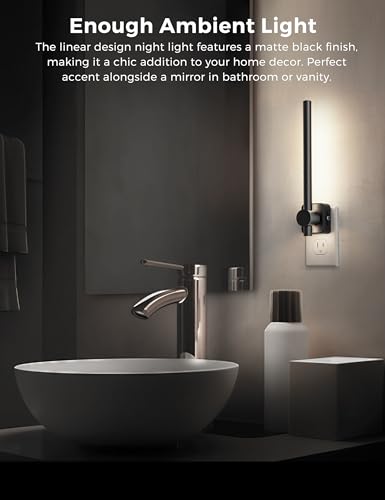 Image of L LOHAS LED Night Light, Dimmable Night Lights Plug into Wall 0-200LM | Dusk to Dawn Sensor, 2W Bathroom Night Lights, Daylight 5000K, Modern Black Plug in Nightlight for Mirror Restroom, 1Pack