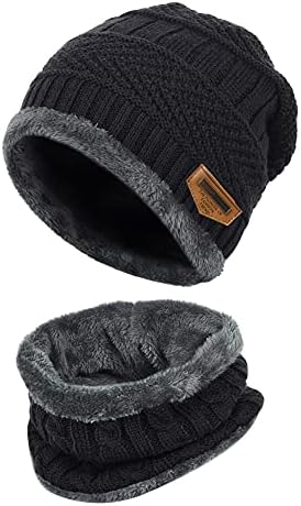 Kids Winter Hat Scarf Gloves Set - Warm Thermal Knitted Beanie Cap Snood Neck Warmer Touchscreen Anti-slip Mitten Outdoor Sports Soft Fleece Lining Elastic for Children Boys Girls Aged 5-10