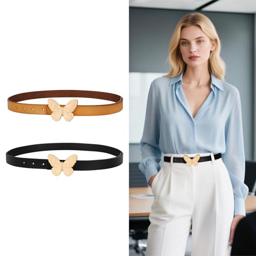 Image of Aurolran Women's Leather Belt with Buckle - Ideal for Dresses, Jeans, and Coats