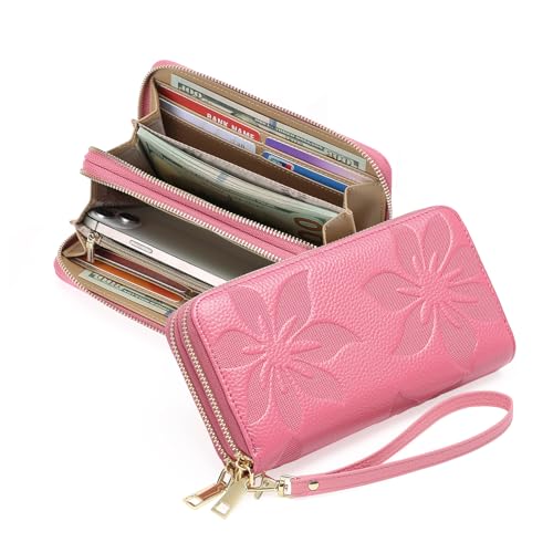 Stylish RFID Blocking Leather Wallet for Women - Spacious Double Zip Clutch with Detachable Wrist Strap - Image 9