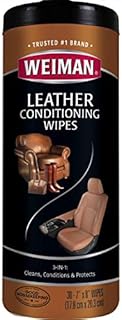 Weiman Leather Cleaner & Conditioner Wipes With UV Protection, Prevent Cracking Or Fading Of Leather Couches, Car Seats, Shoes, Purses - 30 ct