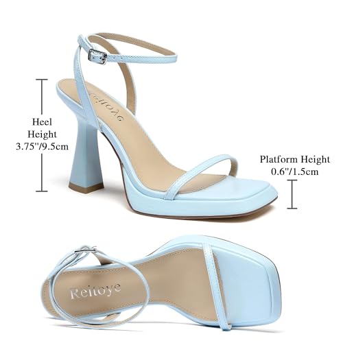Image of Reitoye Strappy Heels for Women Platform High Chunky Heels Square Open Toe Heeled Sandals Ankle Strap Block Heels