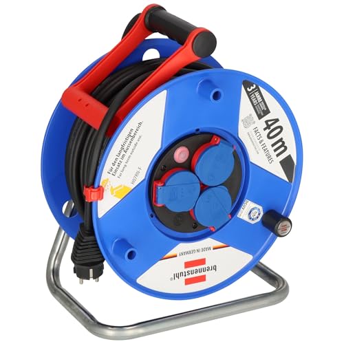 Brennenstuhl Garant IP44 Gewerbe-/Baustellen-Kabeltrommel, 40m - Spezialkunststoff (Baustelleneinsatz und ständiger Einsatz im Außenbereich, Made in Germany) blau