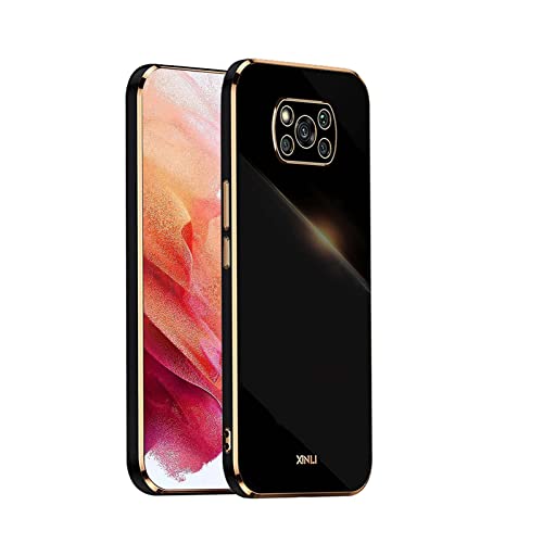 WEIOU Coque pour Xiaomi Poco X3 NFC/Poco X3 Pro Étui, Bordure de Placage d'or Souple TPU Housse Etui de Protection en Silicone en Gel Antichoc Bumper Case Cover - Nior, Le noir Cover