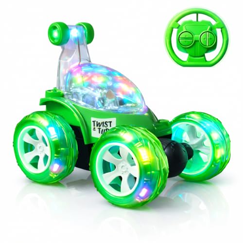 Image of USB Rechargeable 360 Stunt RC Car, Big Size, 9802 Green | Remote Control Acrobatic Racing Car, RGB Lights, Music & Twist Spin Action, Boys & Girls Age 4+, Indoor Outdoor Play