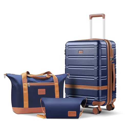 Image of NEISIA carry on Luggage Sets,20 Inch Expandable with TSA Lock Carry-on suitcases with spinner wheels,Hard Shell Travel Luggage airline approved (Navy, 3 Piece Sets (20 /DB /TB))