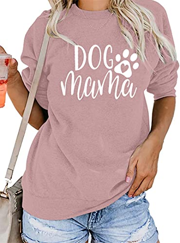 Alltb Dog Mom Sweatshirt Women Dog Mama Shirt Pullover Cute Dog Sweater Long Sleeve Letter Print Tshirt Tops Peach #TOP1