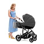 Kinderkraft Kinderwagen 3 in 1 PRIME, Kinderwagenset, Kombikinderwagen, Sportwagen, Buggy und Tragewanne, Babyschale, Große Räder, Luftreifen, Bequemer Buggy-Sitz, Babyschale, schwarz