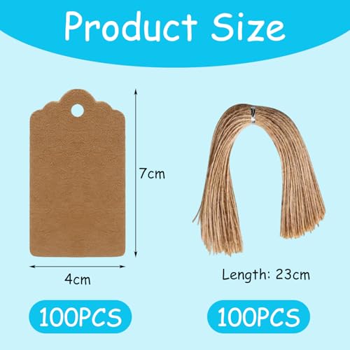 Xynovate 100 Stück Geschenkanhänger Braun, Geschenkanhänger Weihnachten, Kraftpapier Etiketten mit Juteschnur für Weihnachtsgeschenke, Geschenkverpackung, DIY Basteln (Rechteckig 4x7cm–A）