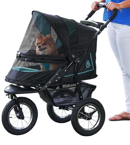 Pet Gear No-Zip Push Button Pet Stroller for Cats/Dogs, Zipperless Entry, Easy One-Hand Fold, Gel-Filled Tires, Plush Pad + Weather Cover Included, Aquamarine