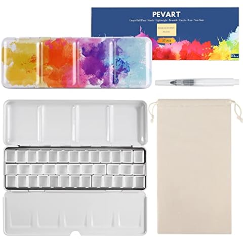 PEVART 40-teiliges Set: 1x Leere Aquarelldose Wassermalkasten Aquarellkasten Metallbox leer Mal-Paletten, 37x Leere Aquarell Pfannen Wannen Näpfen Cover