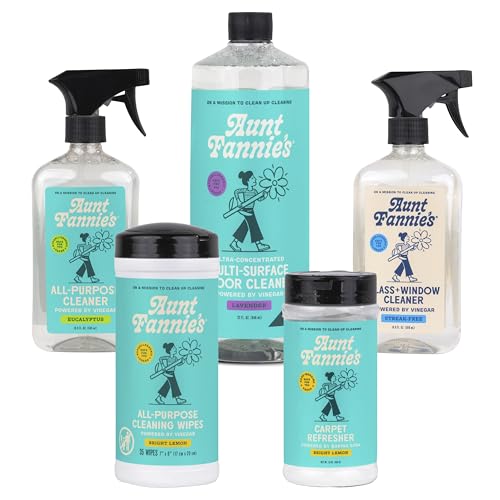 Aunt Fannies Whole Home Cleaning Bundle: All Purpose Spray Floor Cleaner Glass & Window Cleaner Multi-Surface Wipes Carpet Refresher