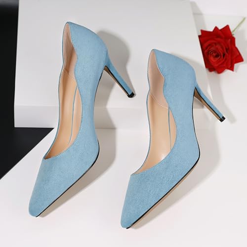 Esvowido Women's High Heel Pumps Heeled Pointed Toe Classic Stiletto Heels Slip on Sexy Evening Party Dress Shoes 3.4 Inch4