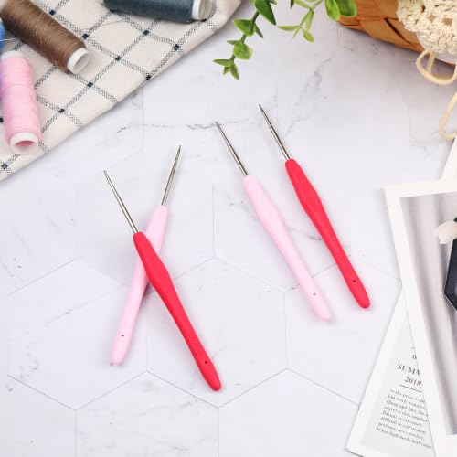 Image of WILLBOND 4 Pcs Dreadlock Crochet Hooks for Locs Hair 1.0 mm 1.25 mm Needle | Dreadlock Crochet Needle Tools for Locs Braid Hair Weaving Craft Accessories, Pink, Red