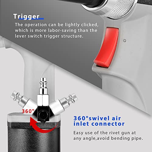 Kiaruo Pneumatic Rivet Gun 3/16" 5/32" 1/8" 3/32",Kr-S50 With 1 Set Of Extra Jaws, Air Hydraulic Riveter Tool Kit For Aluminium, Steel And Stainless Steel Rivets #TOP5