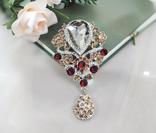 Image of Gyn&Joy Women's Austrian Crystal Bouquet Flower Teardrop Large Gorgeous Brooch Pin