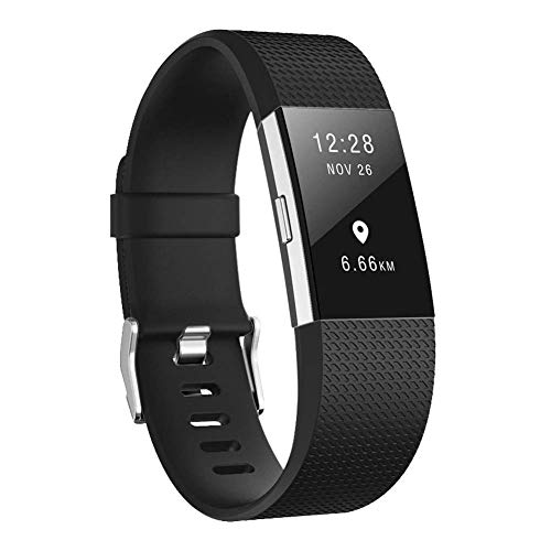 KAEHA FBACHA-03 Bandas, Correa de Pulsera de Repuesto para Accesorios Blandos, Cierre de Metal Seguro Fitbit Charge 2 ((5.5"-6.7") Negro, Small Unisex-Adult Cover