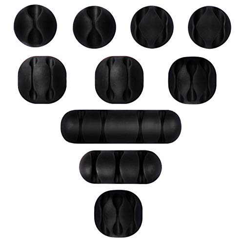 Cable Clips Holder for Desk,10 Pack Black PC Cord Clip Holders with Acrylic Adhesive, Sticky Cord Organizer Cable Management for Bedroom Living Room Study Kitchen Office