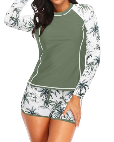 Women's Long Sleeves Rash Guard - 2 Piece Swimsuits with Built in Bra Swim Shirt and Shorts with Pockets 5