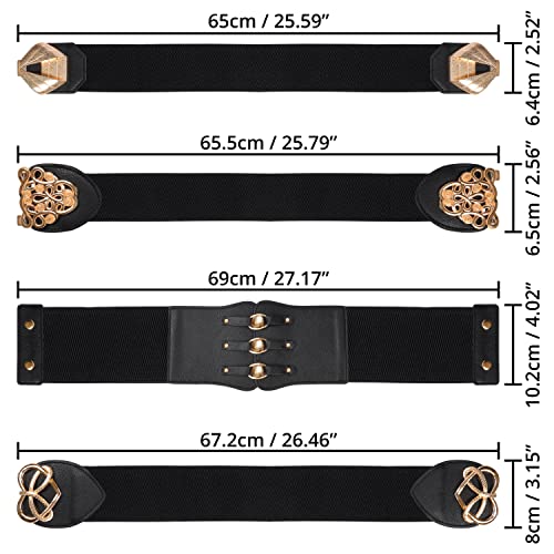 Belle Vous Zwarte Vintage Elastische Stretch Taille Riemen Voor Dames (4 Stuks) - 4 Stijlen - Brede Retro Mode Tailleband Riemen voor Jurken - Image 3