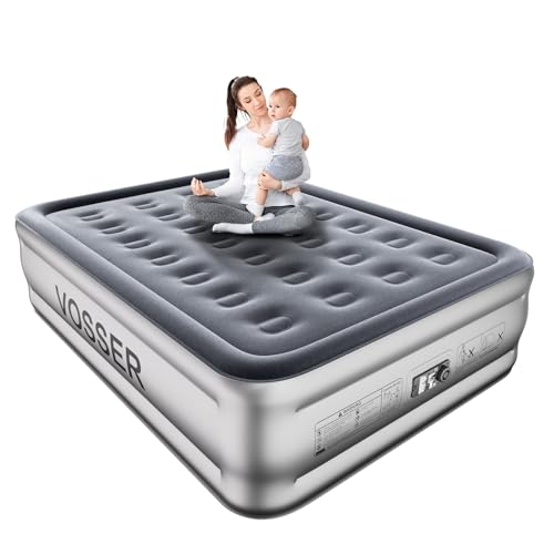 Image of VOSSER Air Mattress Full with Built in Pump,18''Blow Up Mattress,Self Inflatable Mattress in 3 Mins,Portable Air Bed for Camping,Floor&Travel,Full Size Air Mattress for Adults 660LB Max,Silver