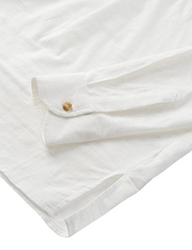 NEARKIN (NKNKN351 Henley Neck Light Weight Chinese Collar Cool Linen Shirts Ivory US XXXL(Tag Size 3XL) - Thumbnail 3