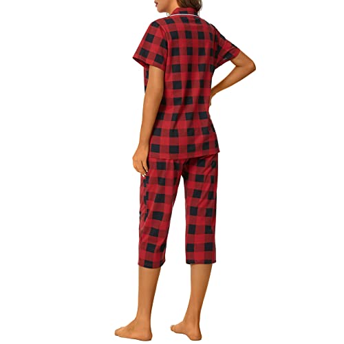 Image of Tugege Capri Pajamas Set Womens Button Down Short Sleeve Lounge Sets Sleepwear Notch Collar Top & Capri 2 Piece PJ Sets
