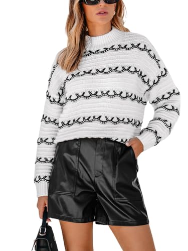 CUPSHE Women's Striped Pullover Sweater Crewneck Long Sleeve Vintage Color Block Knit Sweaters Tops