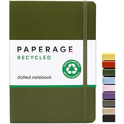 PAPERAGE Recycled Dotted Journal Notebook, (Dark Green), 160 Pages, Medium 5.7 inches x 8 inches - 100 GSM Thick Paper, Hardcover Cover