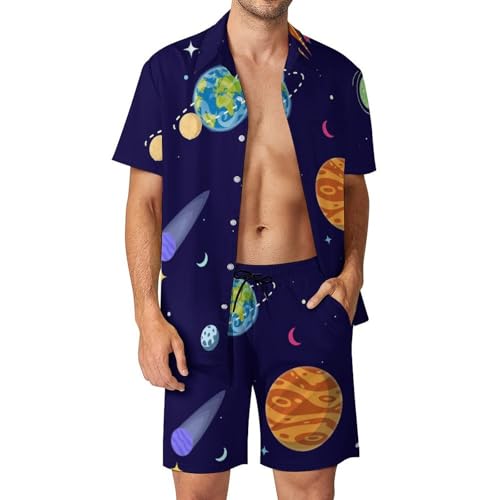 Chemise Hawaïenne Homme Anti Transpiration Ensemble Léger Plage Short Pantalon Galaxie Espace S
