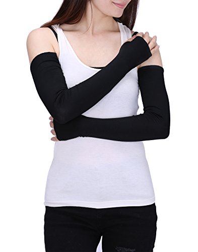 HDE Women Fingerless Long Gloves Thumbhole Arm Warmer Sleeve Elbow Length (Black)