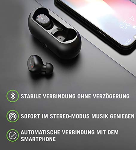 QCY T1c Bluetooth 5.0 TWS Sport Cuffie in Ear Wireless, Wireless con Power Bank, 16 Ore di Gioco, Microfono HD Integrato, Nero