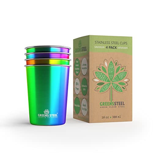 Greens Steel Gobelet en Acier Inoxydable Enfants - Arc-En-Ciel, 300ml I Verres en Métal Premium I Sans BPA I Lot Tasse Empilable Réutilisable, Durable I Anti-rayure, Antidérapant, Anti-décoloration Cover