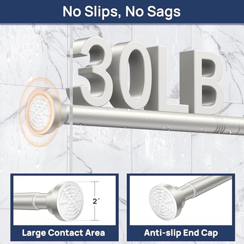Image of ENJOYBASICS 2 Pack Tension Curtain Rod, 32-54 inch Adjustable, Stable, Nickel | Secure Hold with Strong Spring & Non-Slip Ends, No-Drill, No Tools, Sag-Resistant, Waterproof, Fits Windows, Showers & Closet