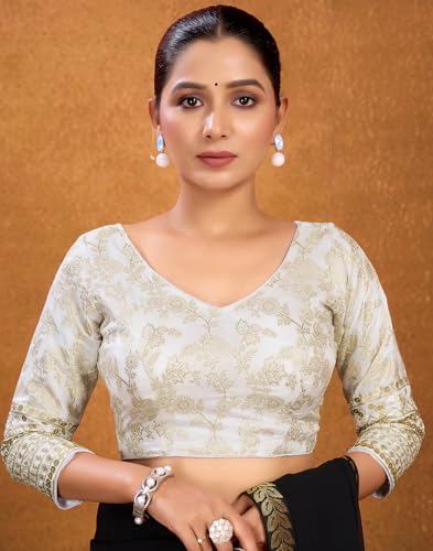 SIRIL Readymade Saree Blouse for Women | Silk Blend Sequence Embroidery 3/4 Sleeve Blouse | Stitched Padded Blouse