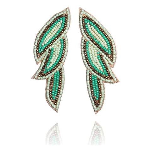 Zavana Long Statement Earrings for Women, Light Green Earrings for Women, Dangle Earrings for Women with Light Green Beads, Handmade Boho Chic Earrings, Green Bohemian Costume Jewellery for Women Cover