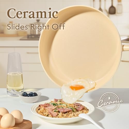 Image of CAROTE Ceramic Cookware Set Nonstick, 9pcs Pots and Pans Set Non stick, Non-Toxic & PFAS-Free,Dishwasher, RV /Camping Cookware Set,Sauce Pan with Lid, Yellow