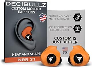 Decibullz - Custom Molded Earplugs, 31dB Highest NRR, Comfortable Hearing Protection for Shooting, Travel, Swimming, Work and Concerts (Orange)