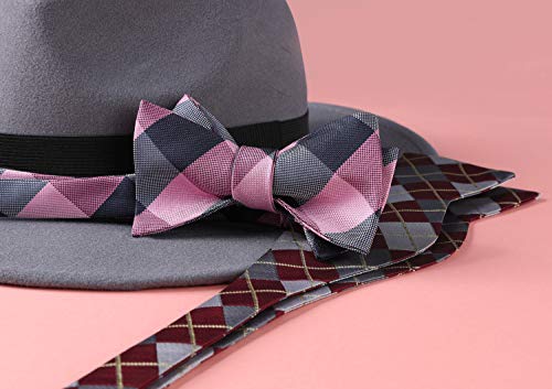 Hisdern Pink Bow Ties For Men Check Plaid Bowtie Self Tie And Pocket Square Classic Formal Tuxedo Wedding Bowties Handkerchief Set #TOP4