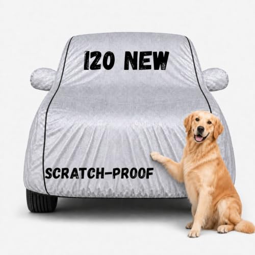 Image of 3 Layer Waterproof Car Body Cover for I20 New All Weather Protection Comes with Inner Cotton Lining & Triple Stitched with Mirror & Antenna Pocket Belt & Elastic Fit (Silver)
