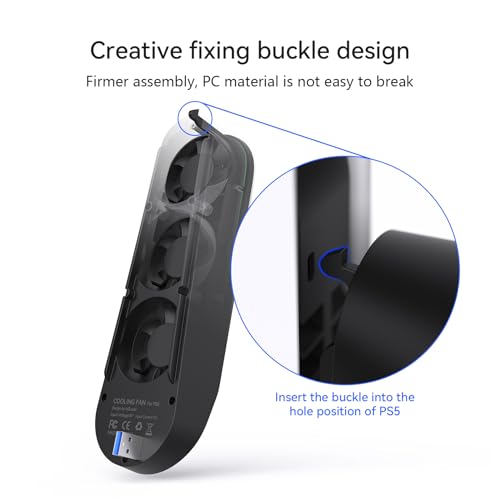 Image of Cooling Fan for PS5, 8.2 Inch, 3-Speed & Auto Adjustment, 7 Color LED, Quiet, Compatible with PS5 Disc /Digital Edition Black