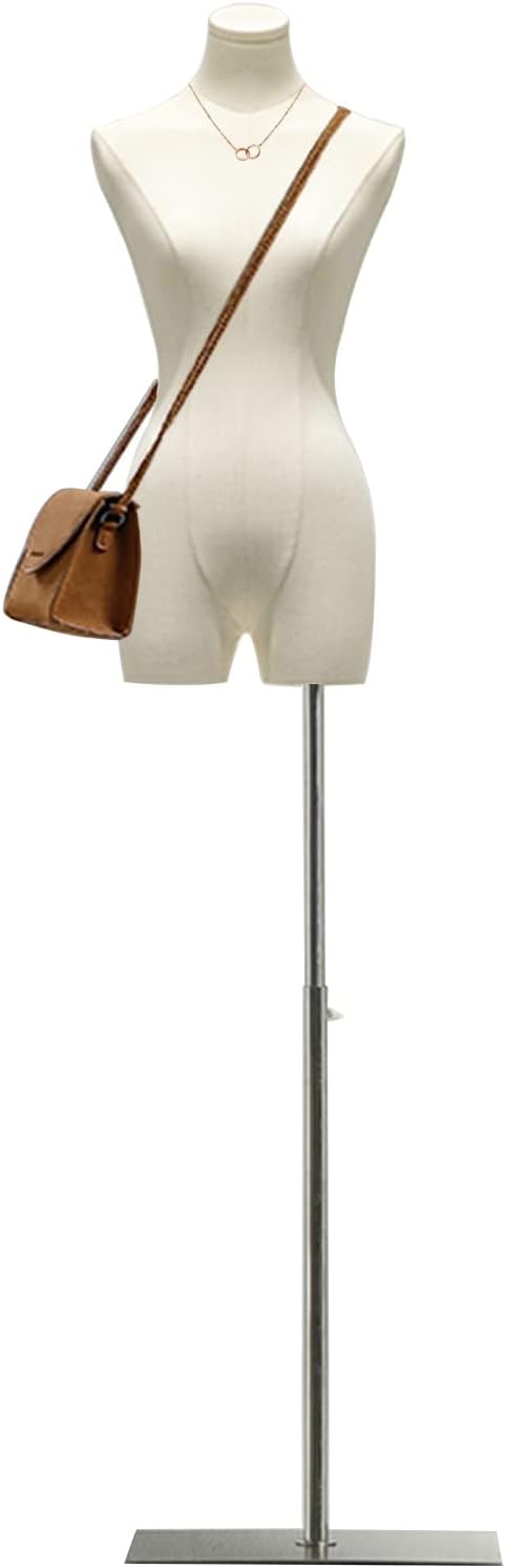AMSXNOO Maniqui Costura Mujer, Altura Ajustable Maniquí Busto de Señoras con Metal Base, Maniquí Torso Femenino para Ropa Vestir Exhibición de Joyas Escaparate (Color : Silver, Tamaño : A)