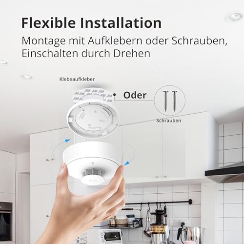 Hitzewarnmelder, 10 Jahre versiegelte Batterie, Hitzemelder Küche, Hitzewarnmelder kann ferngesteuert stummgeschaltet Werden, große Stummschalt-/Testtaste Hitzewarnmelder, BS 5446 Standard