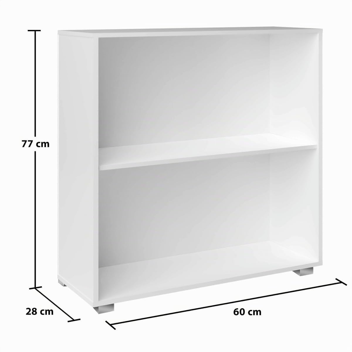 CASARIA® Estantería de 2 Niveles Altura Regulable 77x60x28cm Librería Abierta Estante Libros Biblioteca Mueble Organizador Oficina Dormitorio Salón Estable Blanco