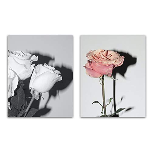 Toile impression fleur rose : créez un salon scandinave avec ce duo d'art mural 70x100cm