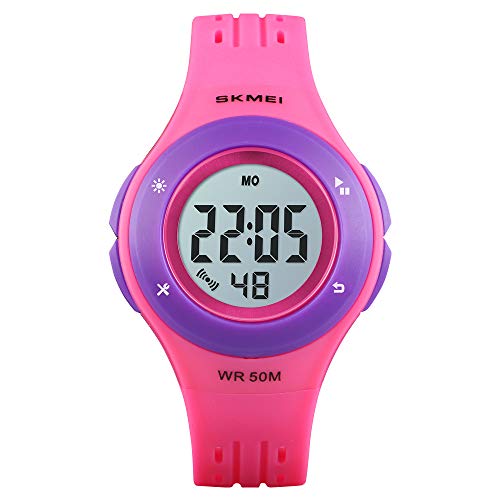 Kids Watch Multi Function 50m Waterproof Sports Outdoor Digital LED Watch with Alarm Stopwatch Wrist Watches for Boy Girls Children Gift Rose Purple