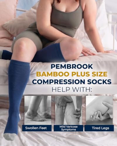 Image of Pembrook 3 Pairs Plus Size Compression Socks Wide Calf - Bamboo Viscose Compression Socks for Women Wide Calf