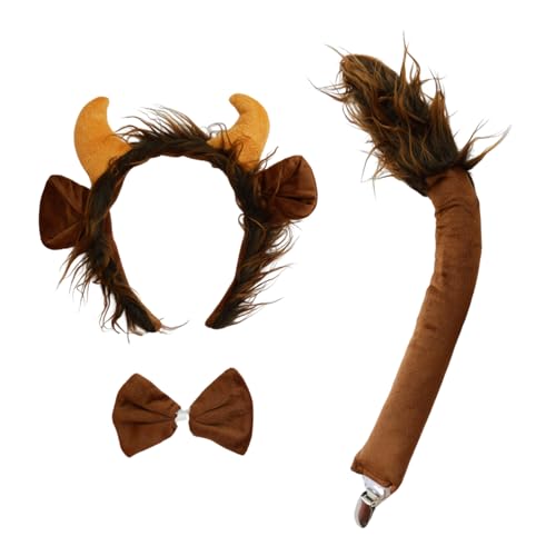 Cossneer 3 Pieces Plush Animal Ears Headband with Bow Tie Tail Halloween Beast Ears Horns Headband for Cosplay Costume Party Accessories